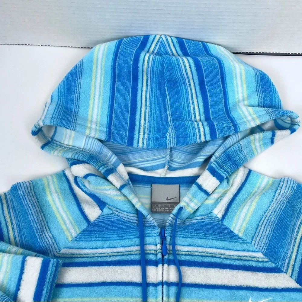 Nike Youth Girls Striped Soft Terry Cloth Full-Zip Jacket Size L; Beach, Casual